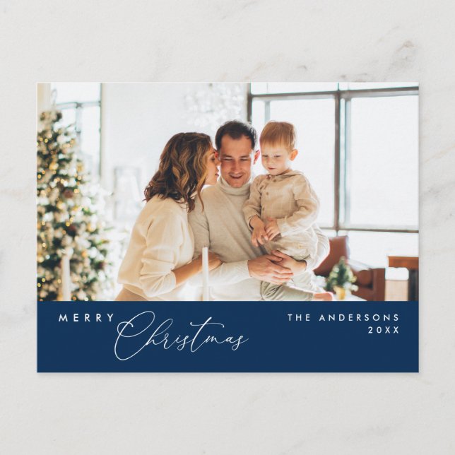 Merry Christmas Family Photo, Modern Romantic Postcard (Front)