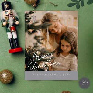 Merry Christmas Family Photo, Navy Blue Postcard