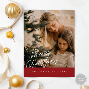 Merry Christmas Family Photo, Navy Blue Postcard