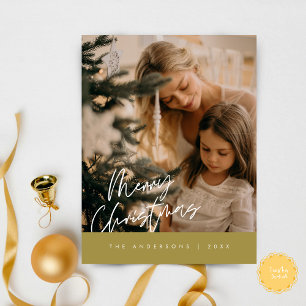 Merry Christmas Family Photo, Navy Blue Postcard