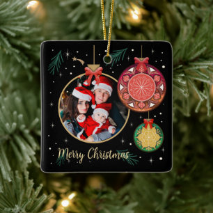 Merry Christmas Family Photo Personalise Ceramic Ornament