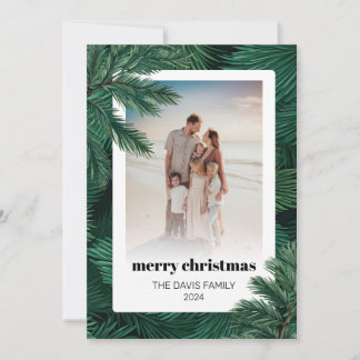 Merry Christmas Family Photo Pine Tree Holiday Card