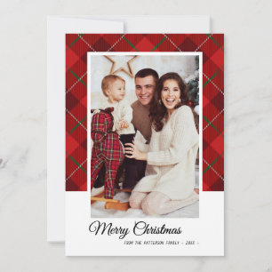 Merry Christmas Family Photo Red Tartan Style Card