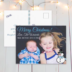 Merry Christmas Family Photo Snowman Postcard