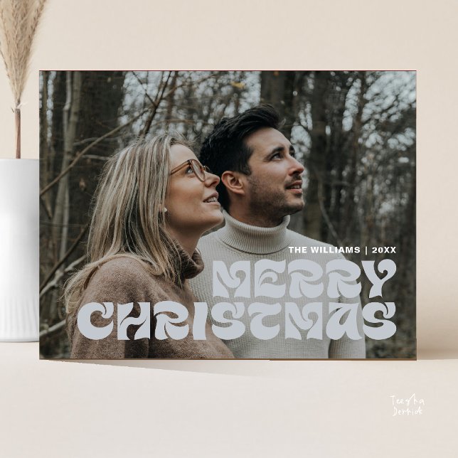 Merry Christmas Family Photo, Stylish Elegant Chic Postcard (Stylish Elegant, Merry Christmas Family Photo Chic Postcard in Romantic Chill Grey)