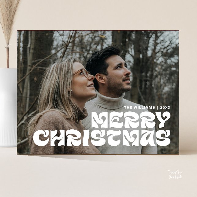 Merry Christmas Family Photo, Stylish Elegant Chic Postcard (Stylish Elegant, Merry Christmas Family Photo Chic Postcard in Romantic Black White Beige)