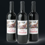 Merry Christmas Family Photo  Wine Label<br><div class="desc">Custom Christmas holiday wine labels in our red photo "Merry Christmas" design. Customise with your photo and names. Visit our store to see all coordinating Christmas cards   accessories in this design.</div>