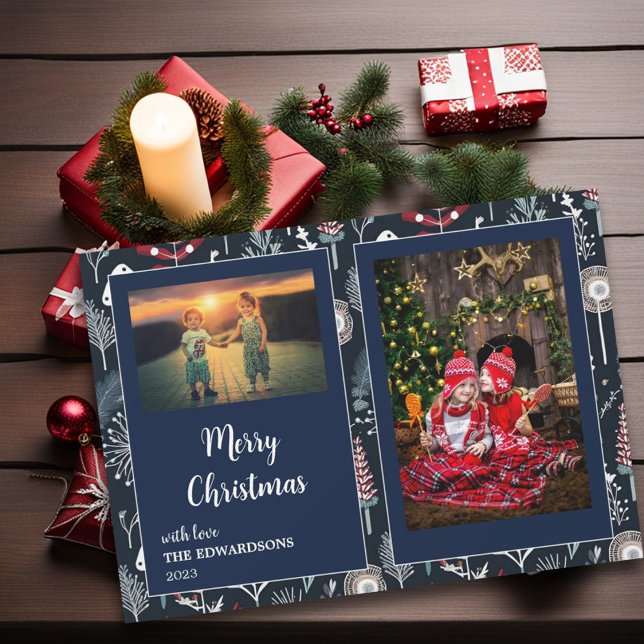 Merry Christmas family photos magnetic cards (Family photos, Merry Christmas script, holiday card.)