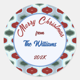 Merry Christmas Family Retro Mod Classic Round Sticker