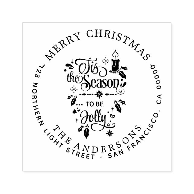 Merry Christmas Family Return Address Calligraphy Rubber Stamp (Imprint)