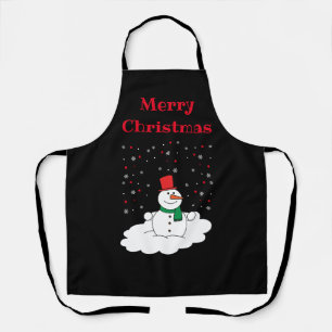 Merry Christmas Family Snowman Snowflakes Black Apron