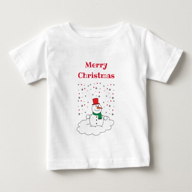 Merry Christmas Family Snowman Snowflakes White Baby T-Shirt (Front)