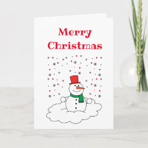 Merry Christmas Family Snowman Snowflakes White Holiday Card