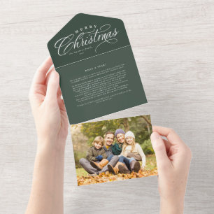 Merry Christmas family update green trifold All In One Invitation