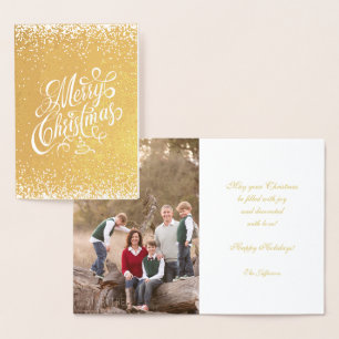Merry Christmas Fancy Calligraphy White Snowfall Foil Card