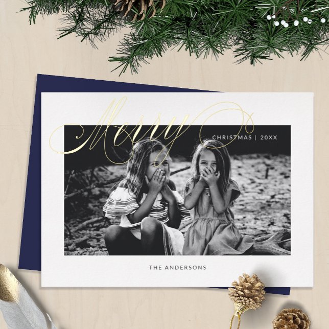 Merry Christmas Fancy Script Modern  (Merry Christmas Fancy Script Modern Foil Holiday Card)