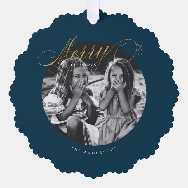 Merry Christmas Fancy Script Modern  Tree Decoration Card (Front)