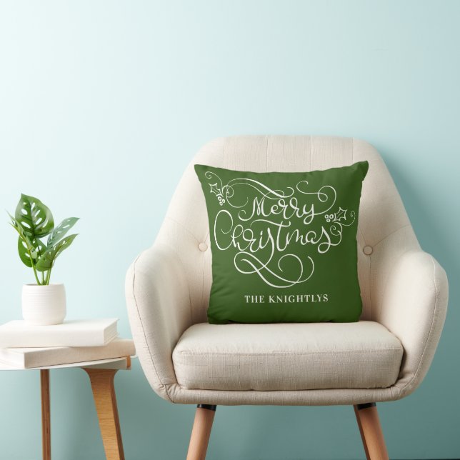 Merry Christmas Fancy Script Name Custom Cushion (Chair)