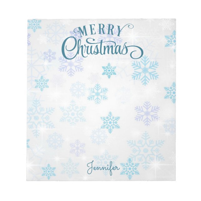 Merry Christmas Fancy Script Snow w Name Gift Note (Front)