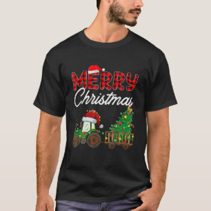 Merry Christmas Farm Tractor Tree Buffalo Plaid Sa T-Shirt