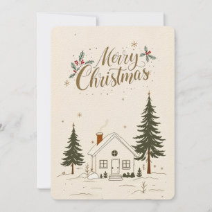 Merry Christmas Farmhouse Winter Holiday Card. Invitation