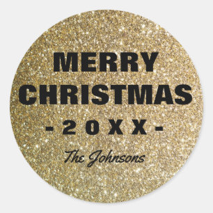 Merry Christmas Faux Glitter Classic Round Sticker