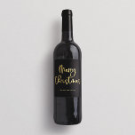 Merry Christmas | Faux Gold Casual Script on Black Wine Label<br><div class="desc">These simple and stylish holiday wine labels say "Merry Christmas" in modern,  casual faux gold script typography on a dark black background.</div>