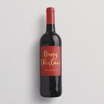 Merry Christmas | Faux Gold Casual Script on Red Wine Label<br><div class="desc">These simple and stylish holiday wine labels say "Merry Christmas" in modern,  casual faux gold script typography on a festive red background.</div>