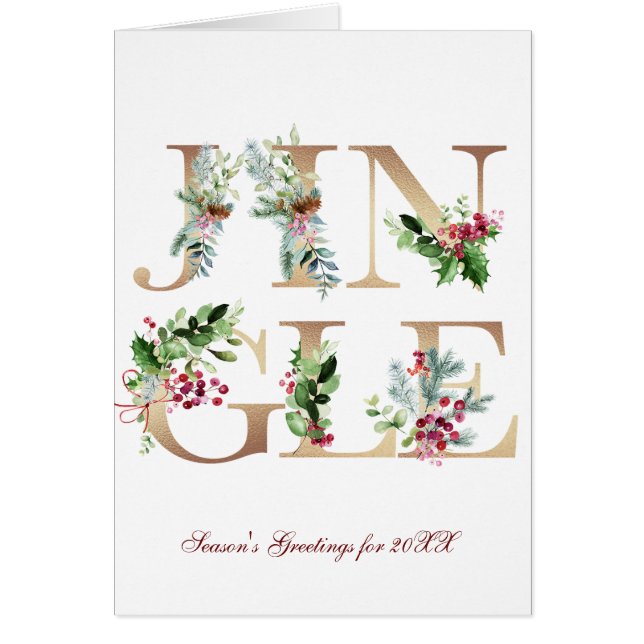Merry Christmas faux gold florals Jingle card (Front)