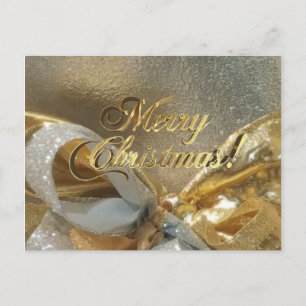 Merry Christmas Faux Gold Foil Script Elegant Chic Postcard