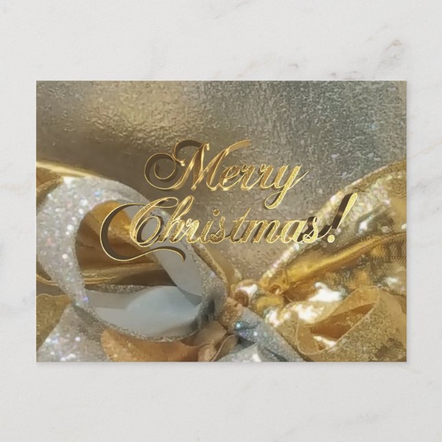 Merry Christmas Faux Gold Foil Script Elegant Chic Postcard (Front)