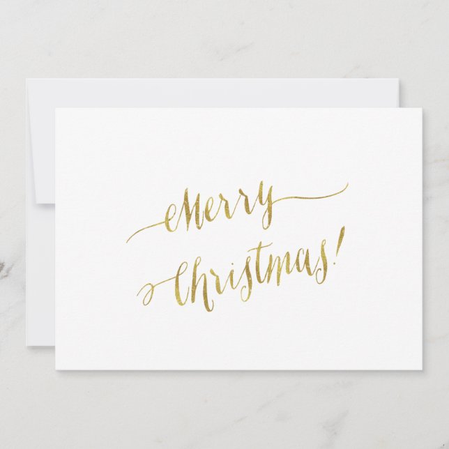 Merry Christmas Faux Gold Foil Script Lettering Holiday Card (Front)