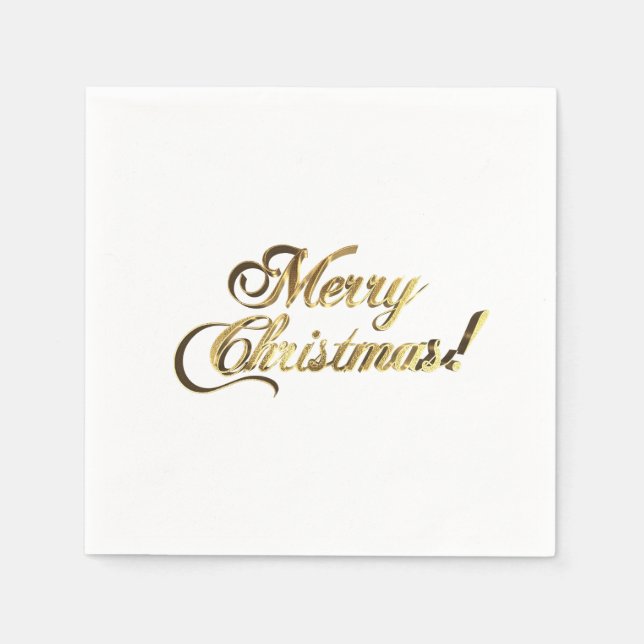 Merry Christmas Faux Gold Foil Typography Elegant Napkin (Front)