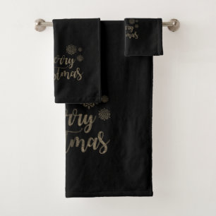Merry Christmas Faux Gold Glitter, Bath Towel Set