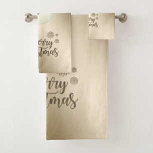 Merry Christmas Faux Gold Glitter, Snowman Bath Towel Set
