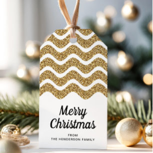 Merry Christmas Faux Gold Glitter White Gift Tags