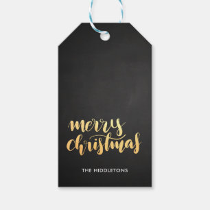 Merry Christmas Faux Gold Handwritten Chalkboard Gift Tags