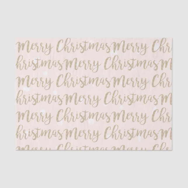 Merry Christmas Faux Gold Script Typography Pink Tissue Paper (Front)