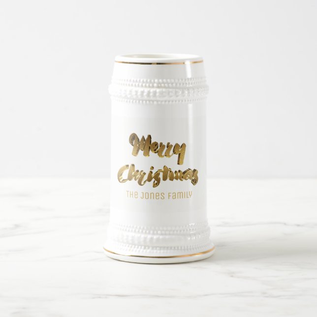 Merry Christmas Faux Gold Text Typography Elegant Beer Stein (Center)