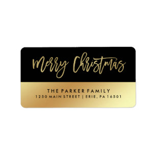 Merry Christmas   Faux Gold Typography and Black Label