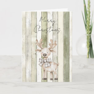 Merry Christmas Faux Green Wood Stripes Reindeer Card