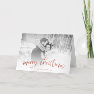Merry Christmas Faux Rose Gold with Photo Holiday Card