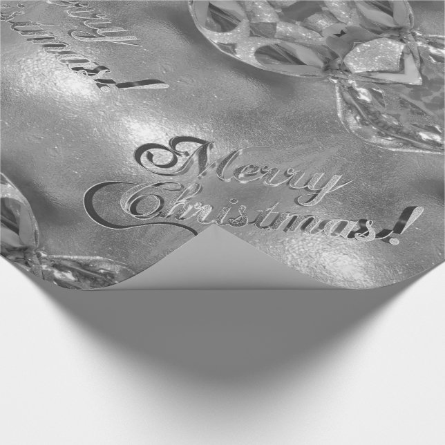Merry Christmas Faux Silver Foil Script Elegant Wrapping Paper (Corner)