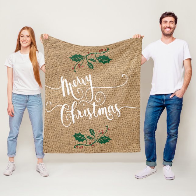 Merry Christmas Faux Texture Burlap Fleece Blanket (In Situ)