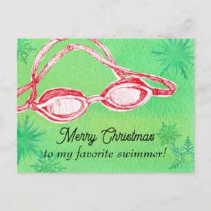 Merry Christmas Favorite Swimmer Goggles Holiday Postcard