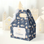 Merry Christmas Favour Box with Gold Bow<br><div class="desc">Add holiday charm to your gift-giving with this elegant Christmas favour box. Featuring a festive navy background with watercolor candles,  stars,  wreaths,  and a golden bow,  it’s perfect for cookies,  treats,  or small holiday gifts. Personalised with your family name,  this box makes celebrations even more special.</div>
