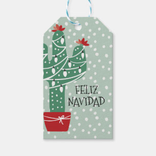 Merry Christmas Feliz Navidad Cactus Gift Tags