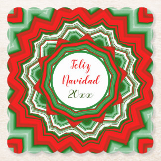 Merry Christmas Feliz Navidad Red Green White Paper Coaster