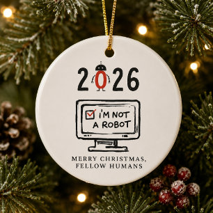 Merry Christmas Fellow Humans Funny AI Ceramic Tree Decoration