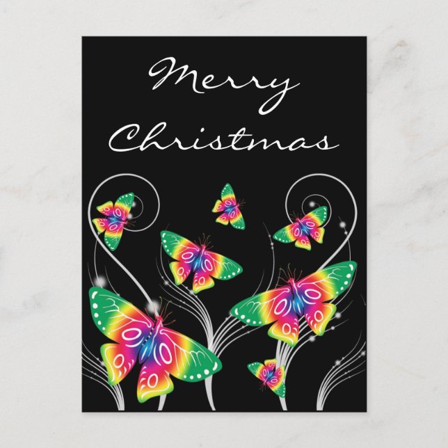 Merry christmas festive butterflies holiday postcard (Front)
